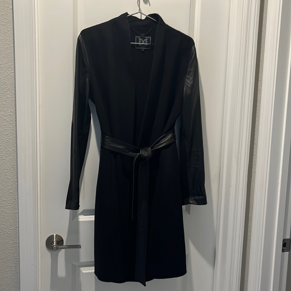 Dawn Levy Ladies Black Belted Wool Coat  Size Large